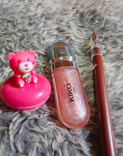 "Hydrating Lip Trio – Kiko Gloss, Flormar Lip Pencil & HudaMoji Lip Mask"