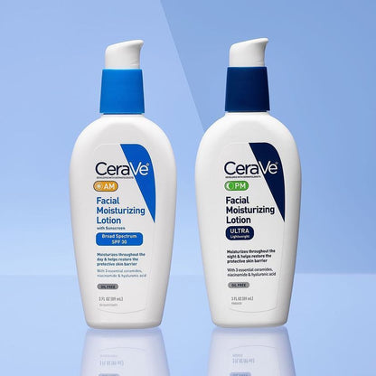 CeraVe AM + PM Facial Moisturizing Lotion Combo – 24-Hour Hydration & Skin Barrier Care