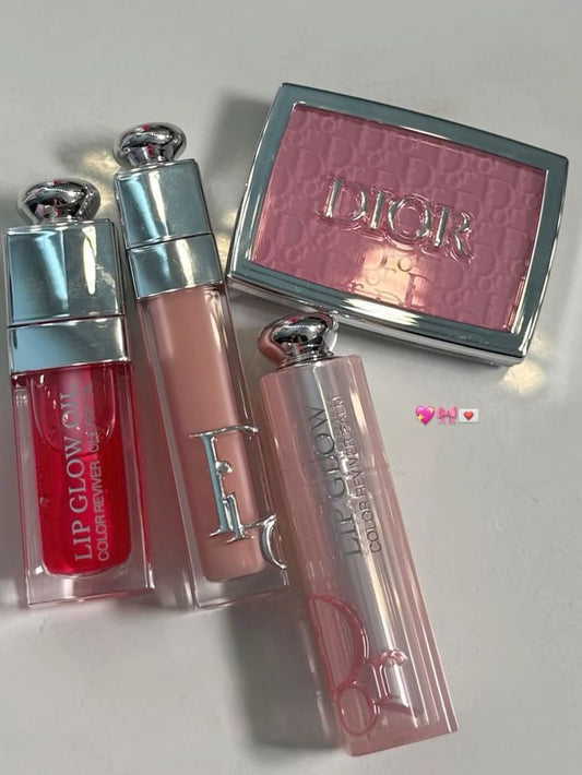 Dior Makeup Combo – Lip Glow Oil, Lip Balm & Powder Blush | Luxury Beauty Set