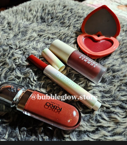"Ultimate Lip & Blush Glow Set – Kiko Gloss, Sheglam Plumper, Summer Fridays Lip Oil & Cupid Blush"
