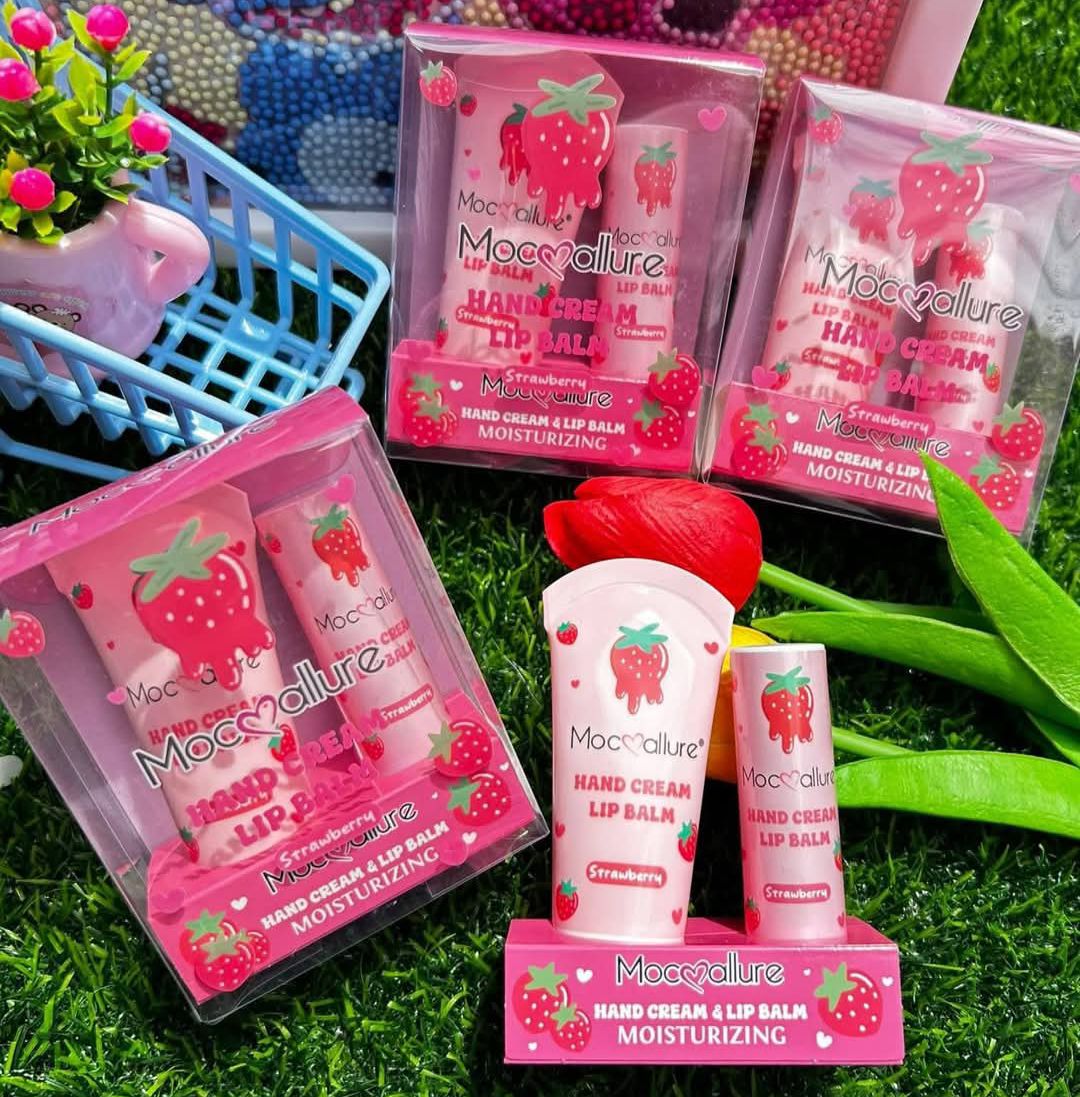 Mocmallure Strawberry Hand Cream & Lip Balm Set – Soft, Sweet & Nourishing Duo